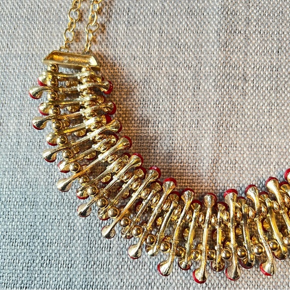 Egyptian Revival Bib Collar Necklace Opaque Red Stone Pin Cushion Necklace - Picture 8 of 13